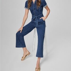PAIGE Anessa Short Sleeve Belted Denim Jumpsuit in Jelina NWT